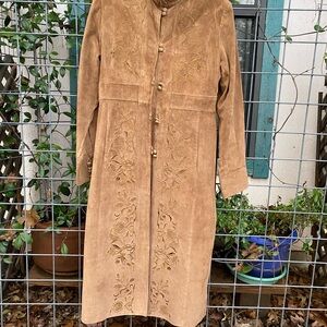 Elegant Embroidered 1990’s Vintage Suede Coat